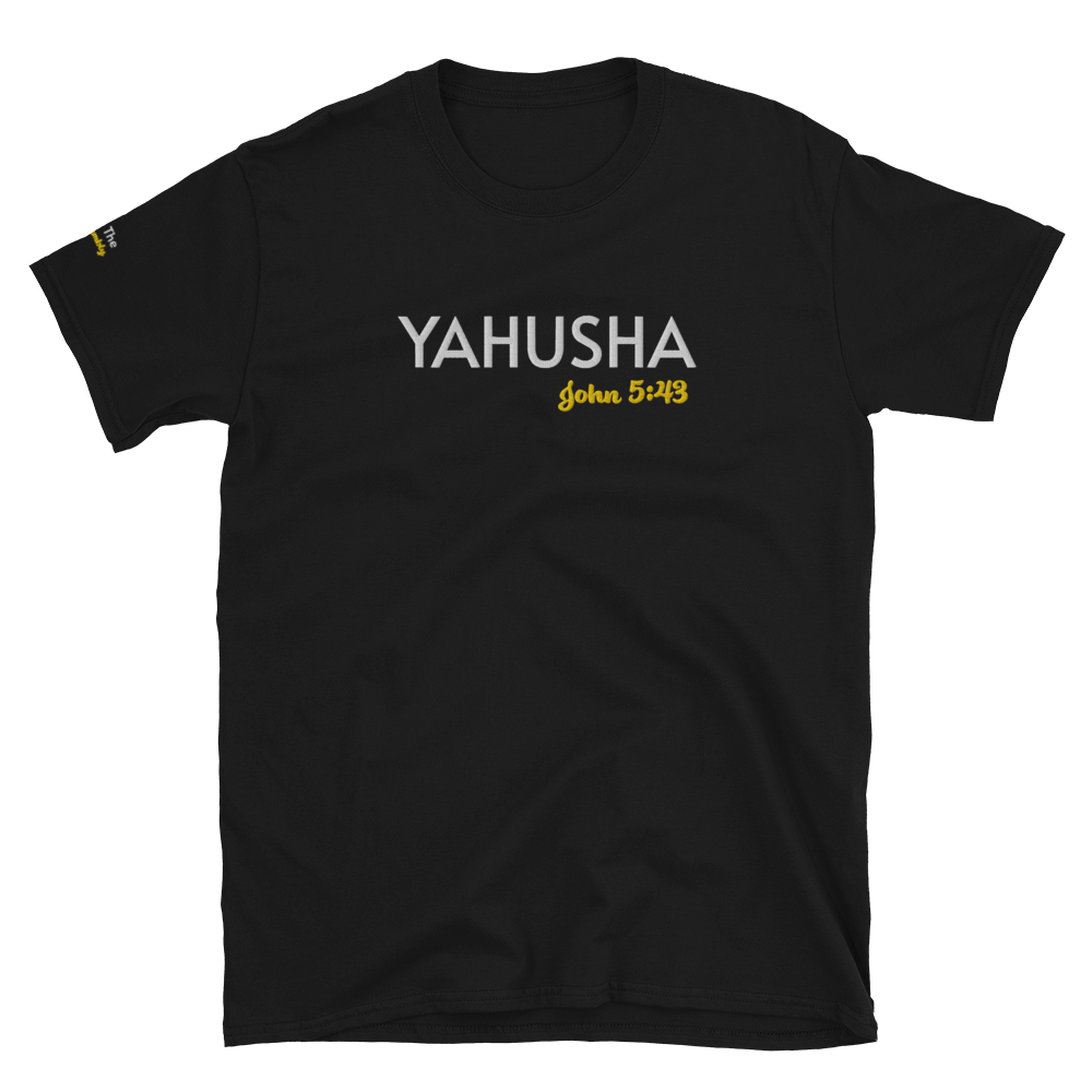 Black/Navy/Dark Heather Unisex Yahusha John 5:43 T-Shirt