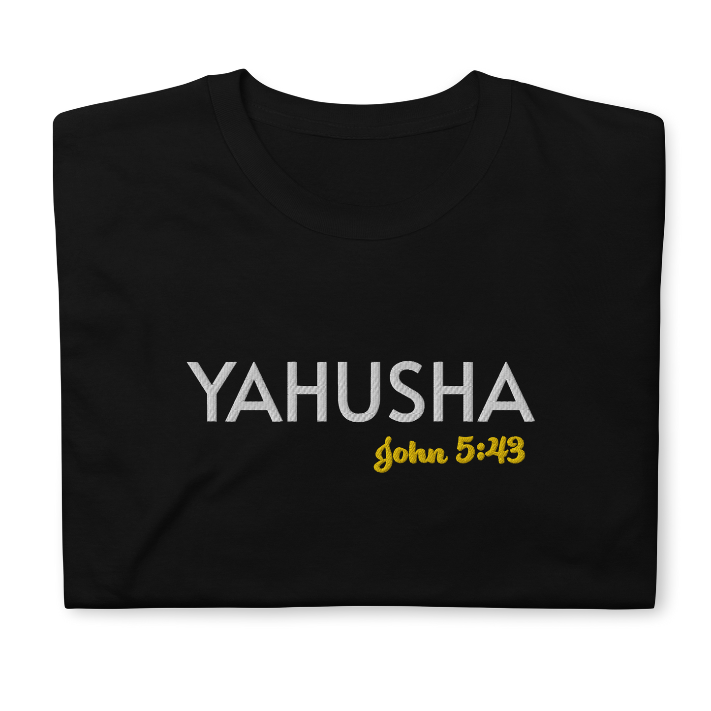 Black/Navy/Dark Heather Unisex Yahusha John 5:43 T-Shirt