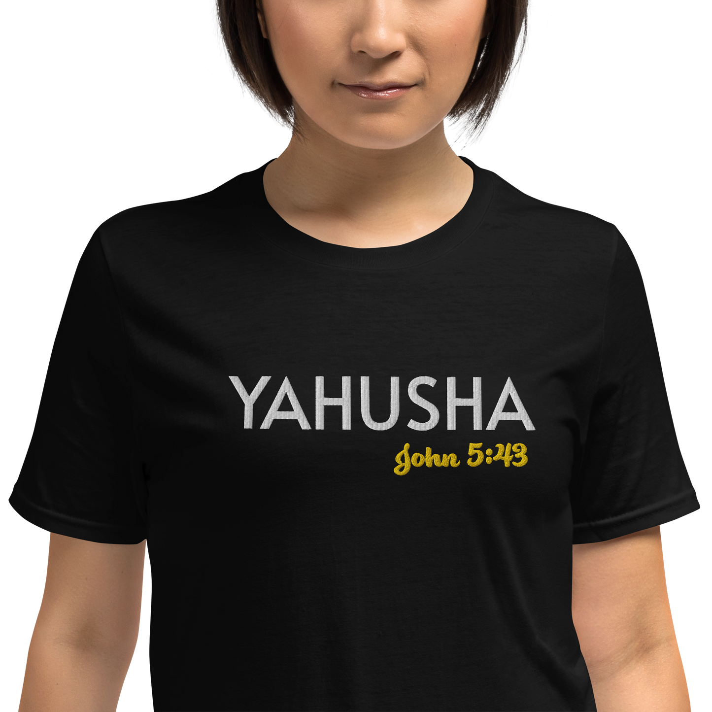 Black/Navy/Dark Heather Unisex Yahusha John 5:43 T-Shirt