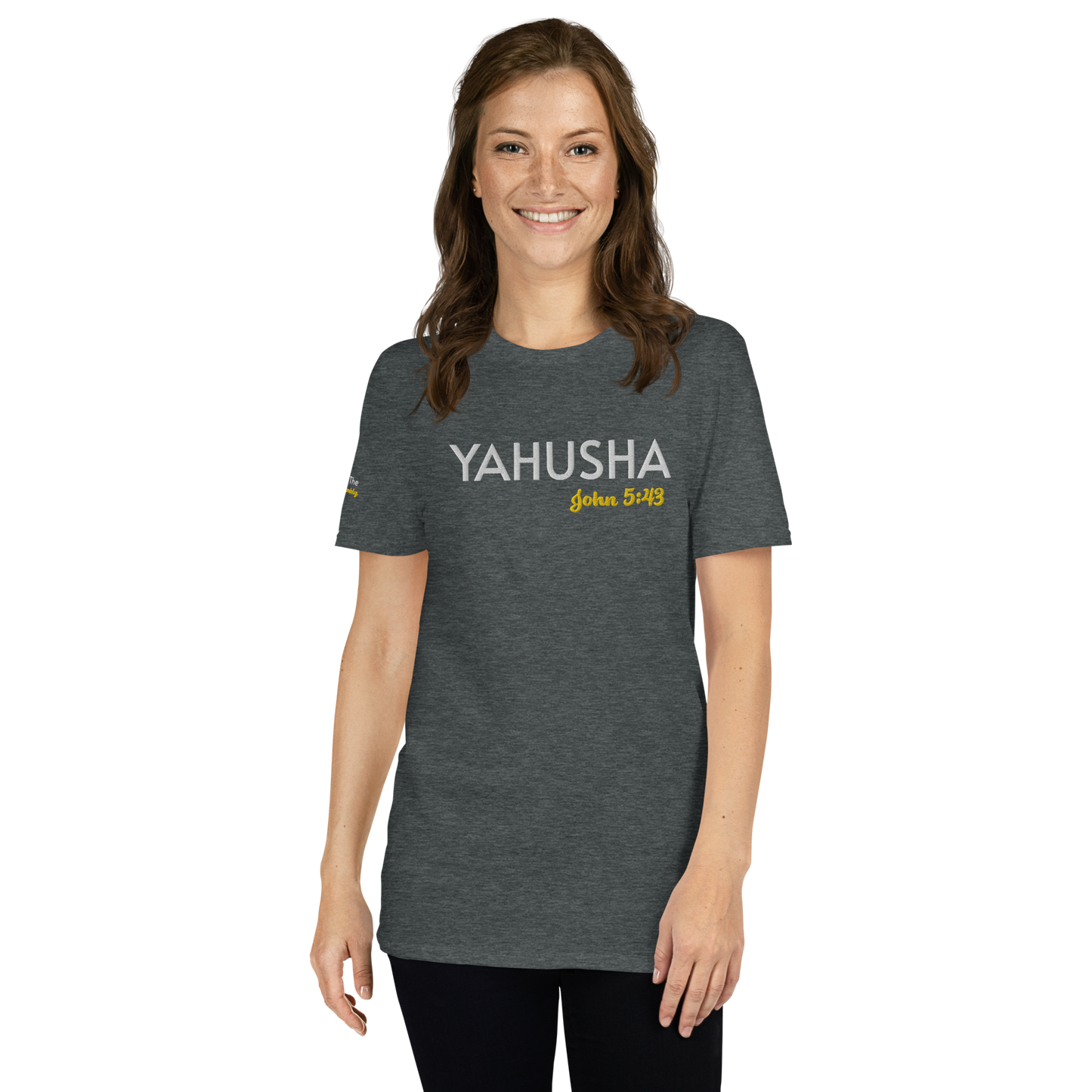 Black/Navy/Dark Heather Unisex Yahusha John 5:43 T-Shirt