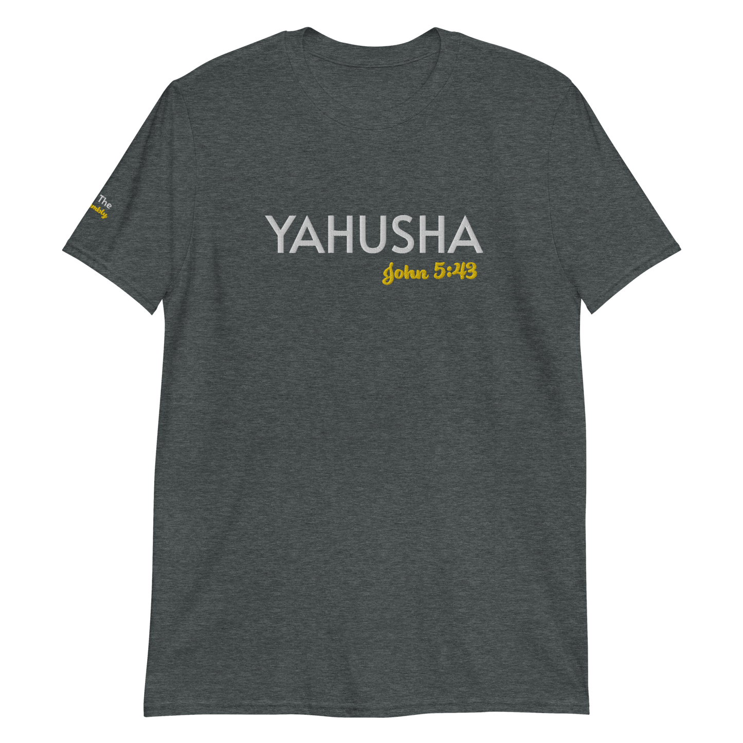 Black/Navy/Dark Heather Unisex Yahusha John 5:43 T-Shirt