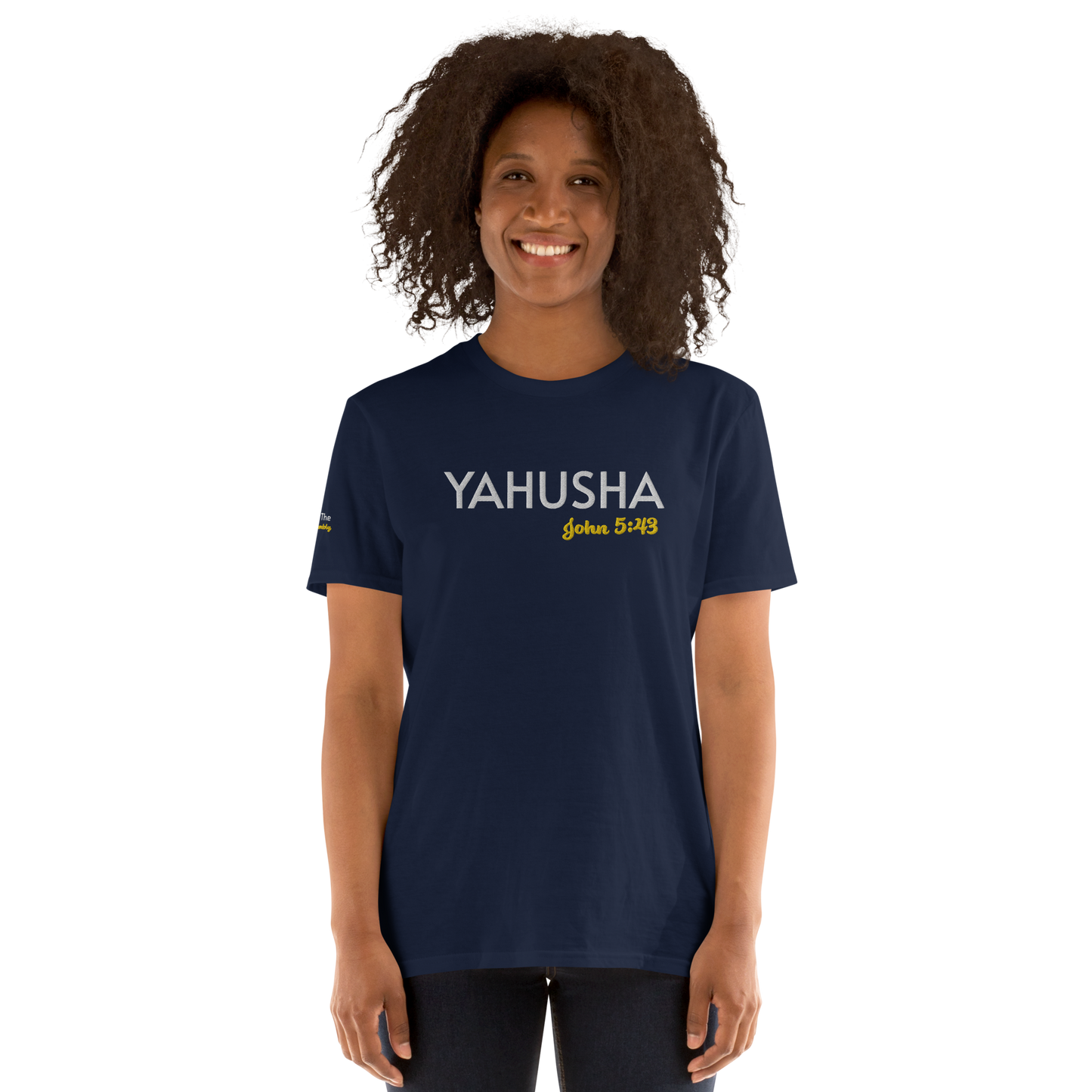 Black/Navy/Dark Heather Unisex Yahusha John 5:43 T-Shirt