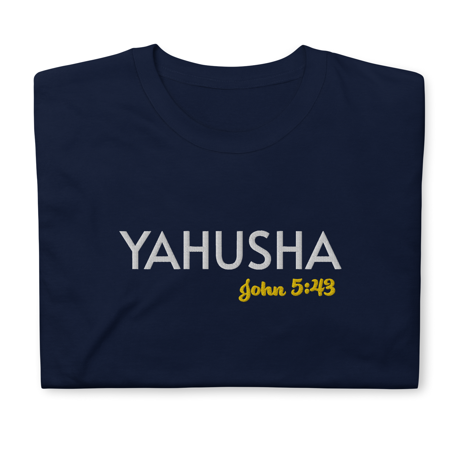 Black/Navy/Dark Heather Unisex Yahusha John 5:43 T-Shirt